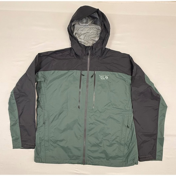 Mountain Hardwear Dry.Q Rain Jacket Men's Size XL Green Black Hooded Shell EUC
